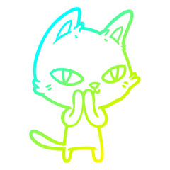 cold gradient line drawing cartoon cat staring