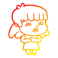 warm gradient line drawing cartoon worried woman