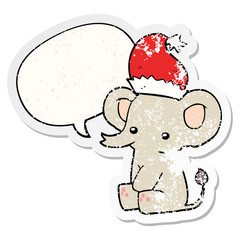 cute christmas elephant and speech bubble distressed sticker