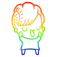 rainbow gradient line drawing cute cartoon girl with hipster haircut