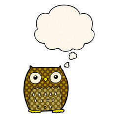 cartoon owl and thought bubble in comic book style