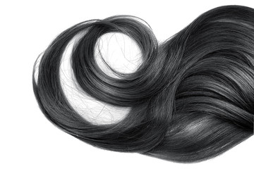 Fototapeta premium Black wavy hair isolated on white background