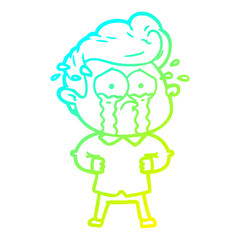 cold gradient line drawing cartoon crying man with hands on hips