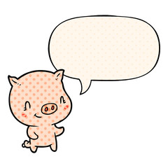 cute cartoon pig and speech bubble in comic book style