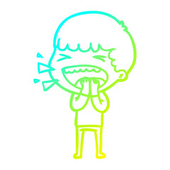 cold gradient line drawing cartoon laughing man