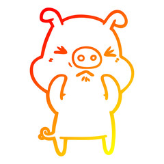 warm gradient line drawing cartoon angry pig