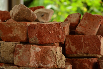 Old red brick isolated