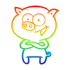 rainbow gradient line drawing cheerful pig cartoon