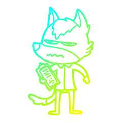 cold gradient line drawing cartoon annoyed wolf
