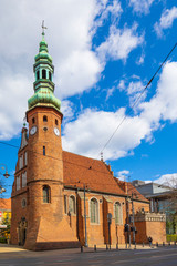 Bydgoszcz, Poland - Exterior of the Poor Clares order church dedicated to the Assumption of the Blessed Virgin Mary in the historic old town quarter