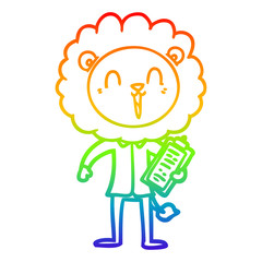 rainbow gradient line drawing laughing lion cartoon