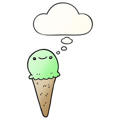 cartoon ice cream and thought bubble in smooth gradient style