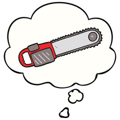cartoon chainsaw and thought bubble