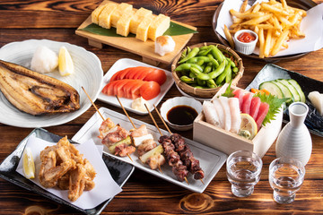 japanese assorted popular izakaya appetizers