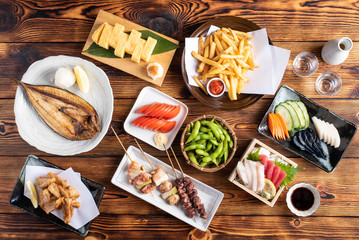 japanese assorted popular izakaya appetizers