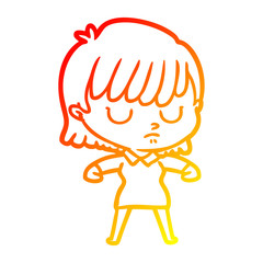 warm gradient line drawing cartoon woman