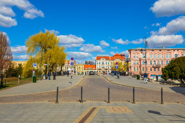 Bydgoszcz, Poland - Panoramic view of the historic city center with the old town tenements and Mostowa street at the Brda River - obrazy, fototapety, plakaty