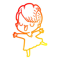 warm gradient line drawing cute cartoon girl with hipster haircut