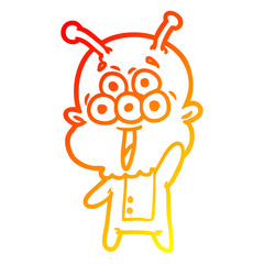 warm gradient line drawing happy cartoon alien