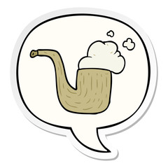 cartoon old smoking pipe and speech bubble sticker