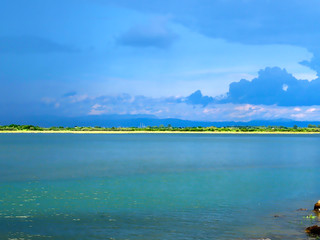 Thunderstorm ober the Adriatic ocean in Italy