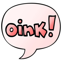 cartoon word oink and speech bubble in smooth gradient style