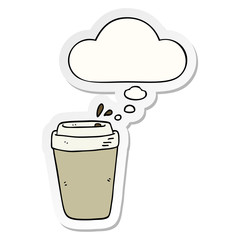 cartoon coffee cup and thought bubble as a printed sticker