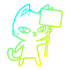 cold gradient line drawing cartoon cat waving sign