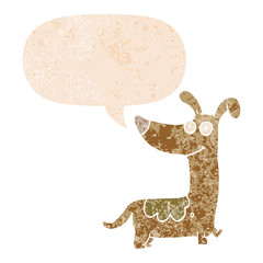 cartoon dog and speech bubble in retro textured style