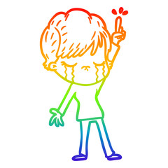 rainbow gradient line drawing cartoon woman crying