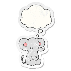 cute cartoon elephant and thought bubble as a distressed worn sticker