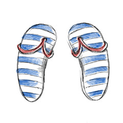 Summer sea doodle red-blue beach slippers