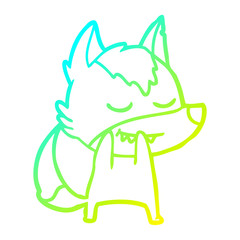 cold gradient line drawing laughing cartoon wolf