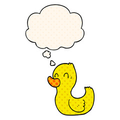 cartoon duck and thought bubble in comic book style