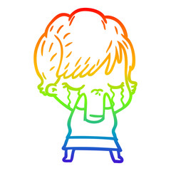 rainbow gradient line drawing cartoon woman crying