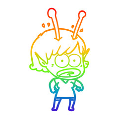 rainbow gradient line drawing cartoon shocked alien girl