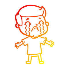 warm gradient line drawing cartoon man crying