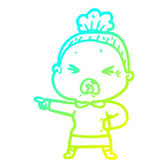 cold gradient line drawing cartoon angry old woman