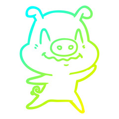 cold gradient line drawing nervous cartoon pig