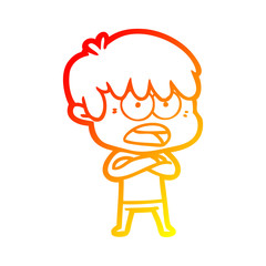 warm gradient line drawing worried cartoon boy