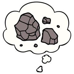 cartoon rocks and thought bubble