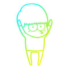 cold gradient line drawing stretching cartoon boy