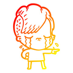 warm gradient line drawing cartoon crying girl accusing