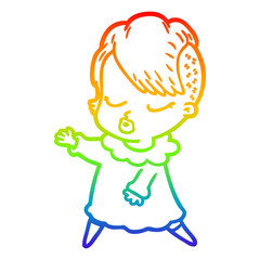 rainbow gradient line drawing cartoon pretty hipster girl