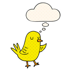 cartoon bird and thought bubble in comic book style