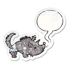 cartoon halloween werewolf and speech bubble distressed sticker
