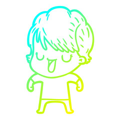 cold gradient line drawing cartoon woman talking