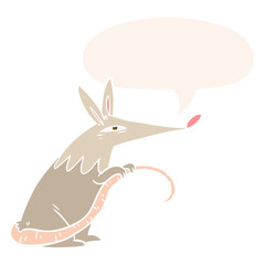 cartoon sneaky rat and speech bubble in retro style