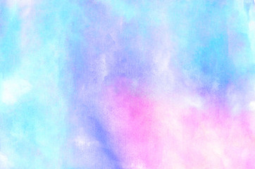 Colorful paper textured ink effect grungy wet pastel illustration for design. Modern creative smeared blue, purple and pink shades watercolor background for vintage card, retro template