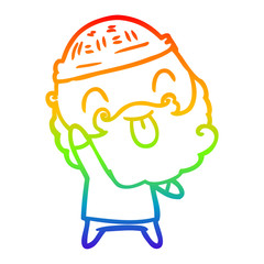rainbow gradient line drawing man with beard sticking out tongue